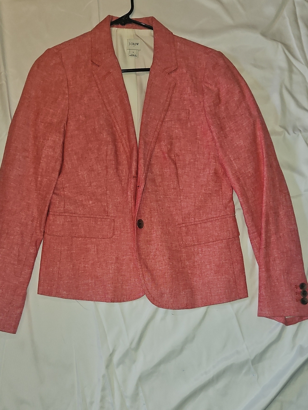 J. Crew Coral-Linen Blend Single-Button Blazer